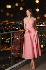 Pink Haze Woven Twill Midi Dress