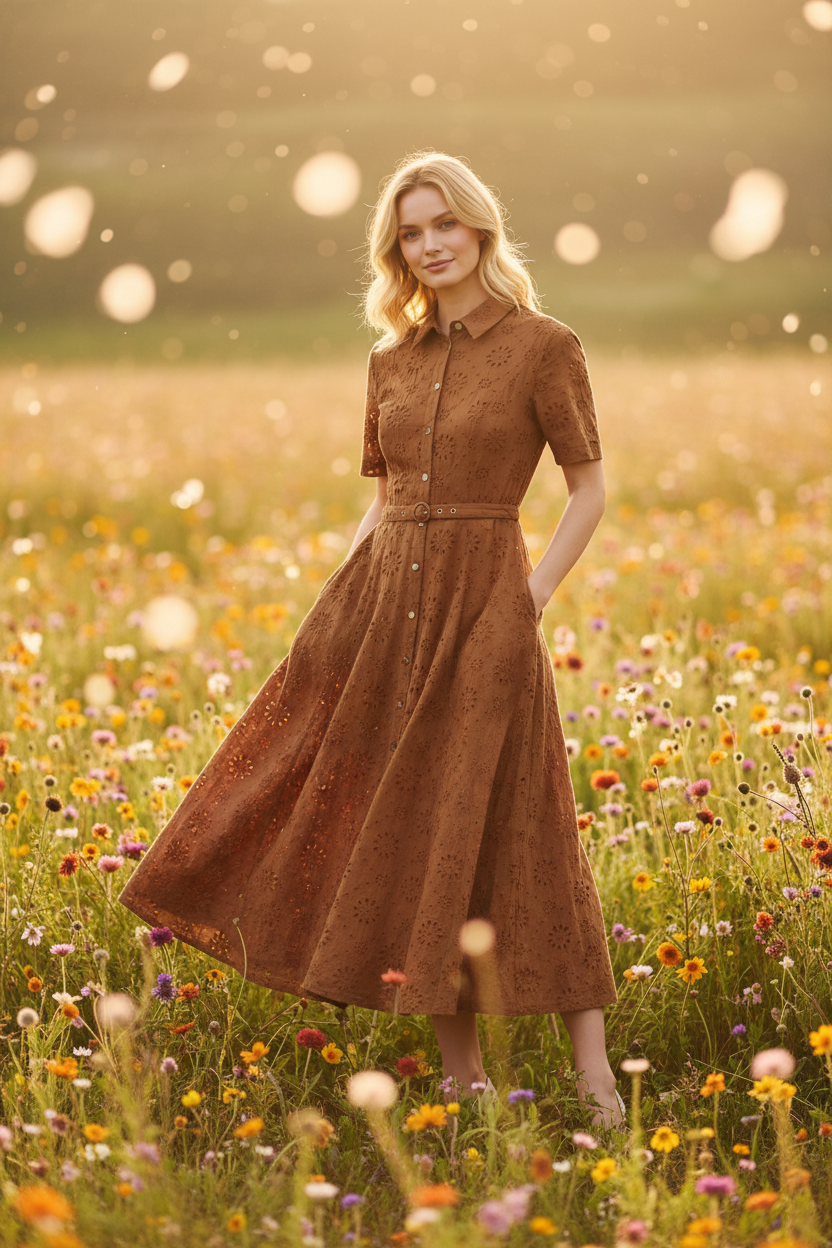 Timeless Love Woven Eyelet Midi Dress