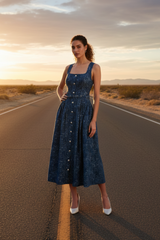 Midnight Garden Denim Midi Dress