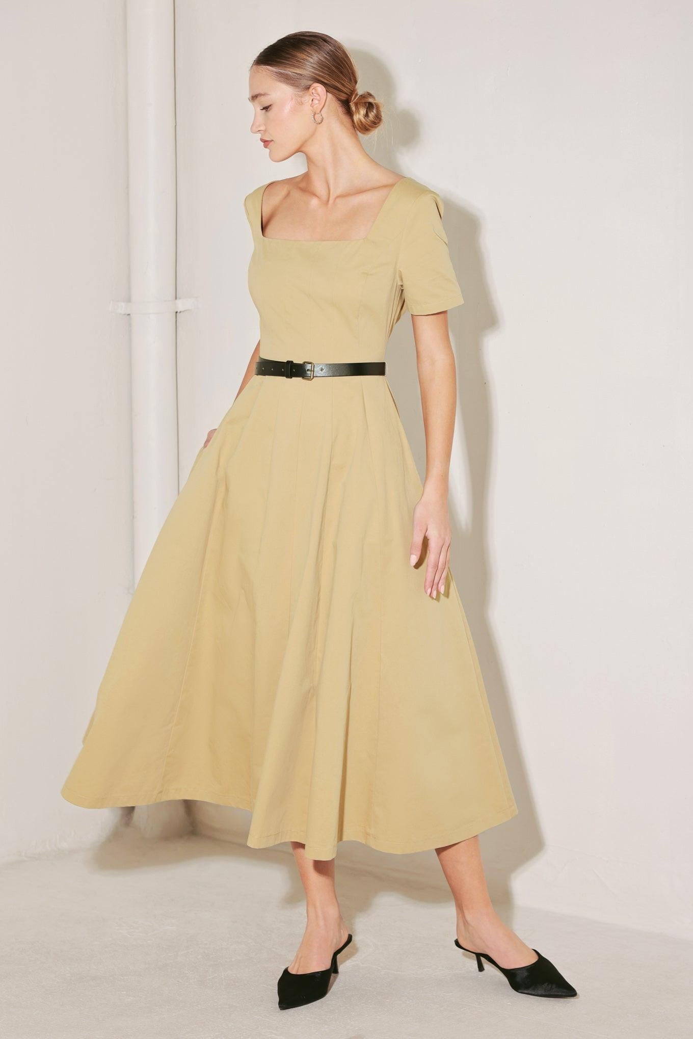 Warm Stone Edit Woven Midi Dress, DRESSES, $ 90.00, A Moment Of Now™