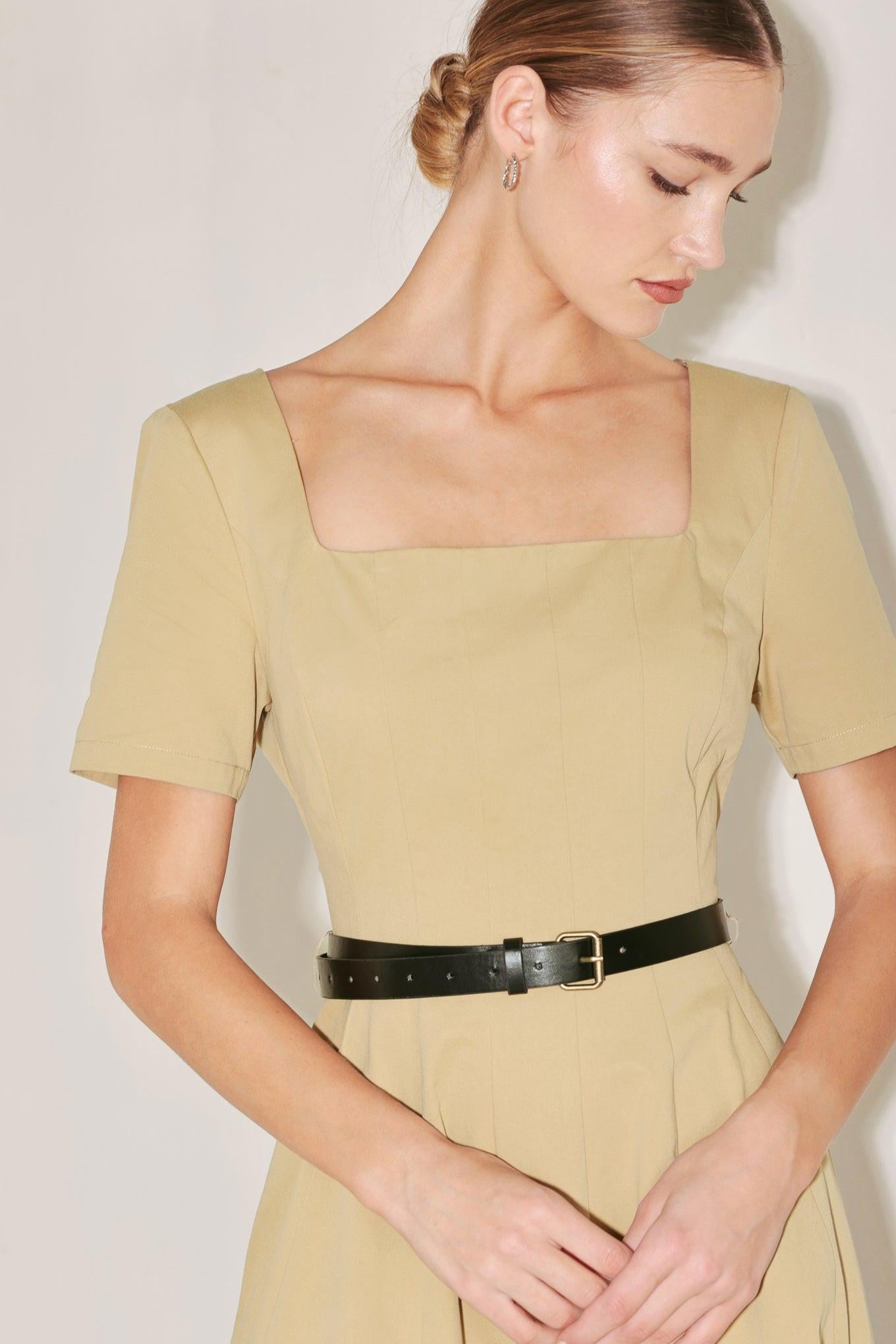 Warm Stone Edit Woven Midi Dress, DRESSES, $ 90.00, A Moment Of Now™