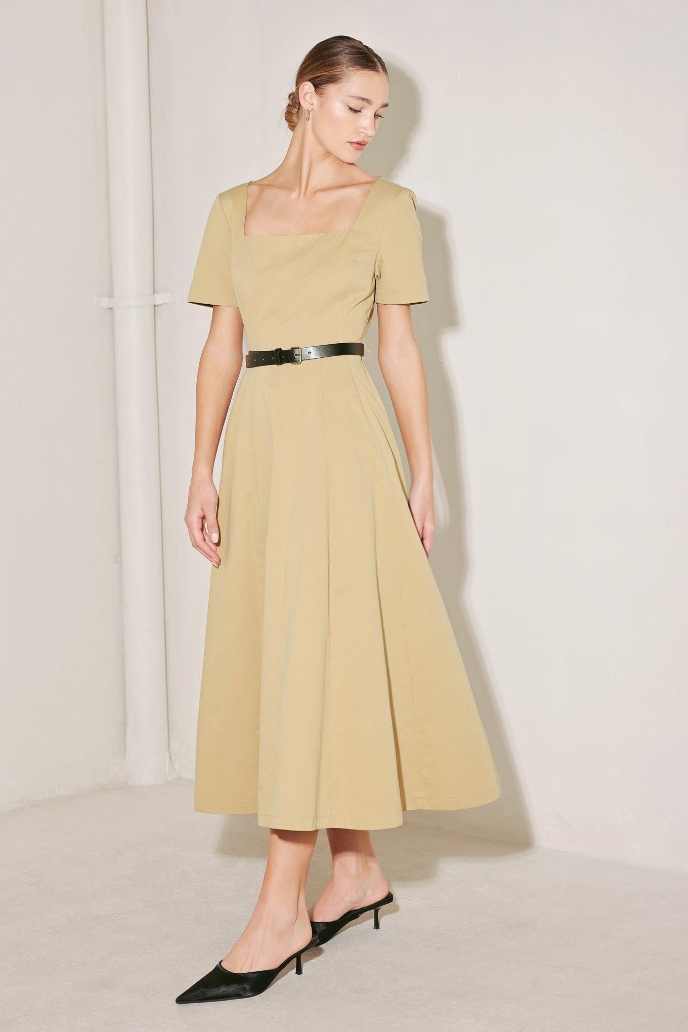 Warm Stone Edit Woven Midi Dress, DRESSES, $ 90.00, A Moment Of Now™