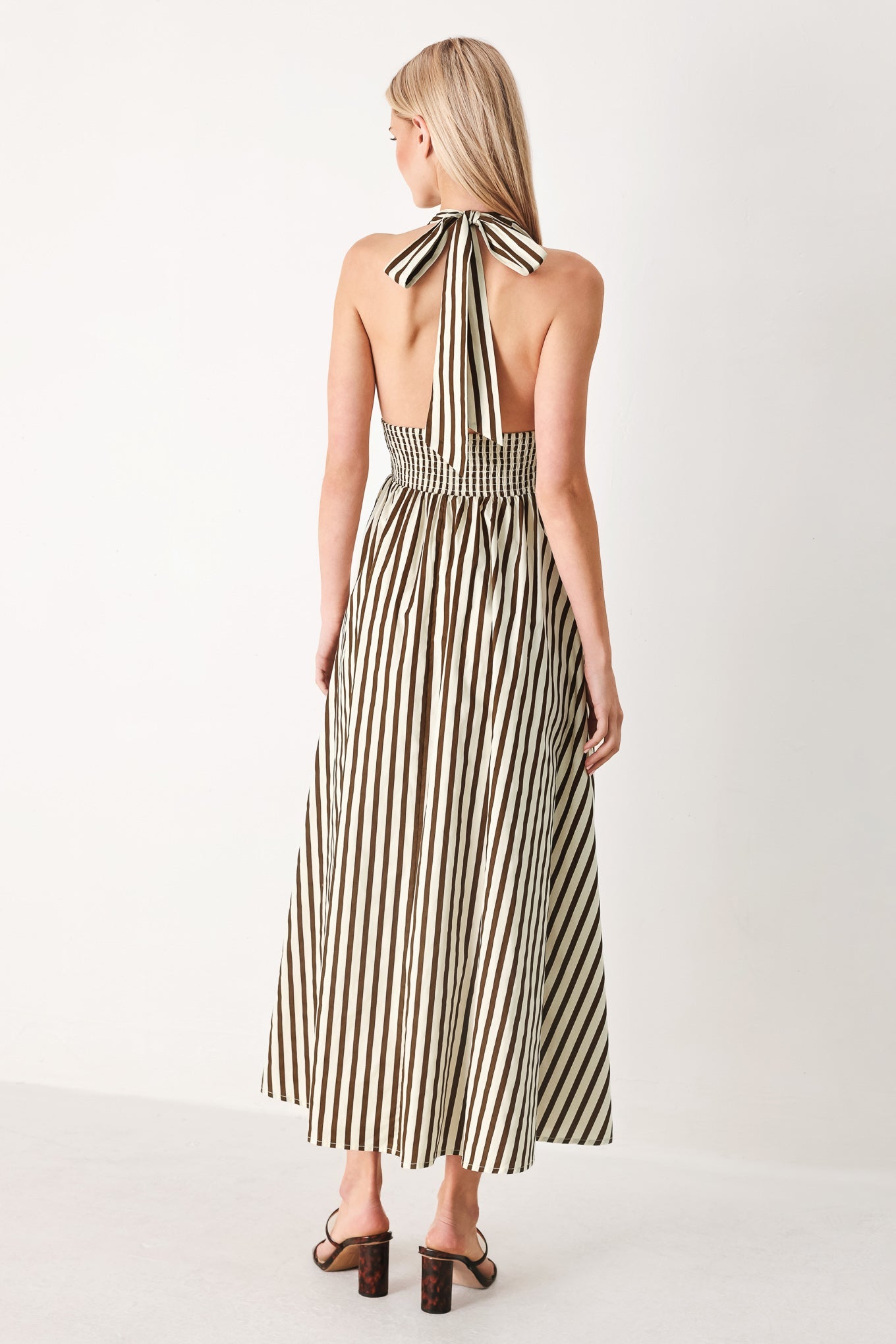 Vacation Line Strip Woven Midi Dress