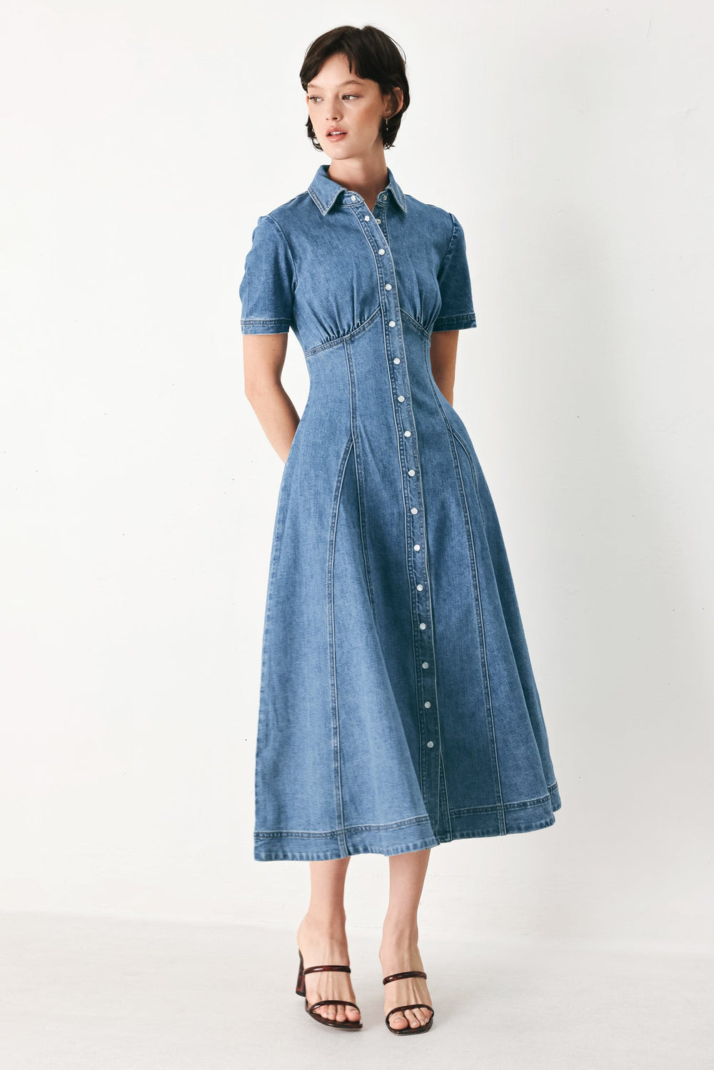 Vintage Sky Denim Midi Shirt Dress, DRESSES, $ 94.00, A Moment Of Now™