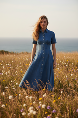 Vintage Sky Denim Midi Shirt Dress | Boutique In USA, DRESSES, $ 94.00, A Moment Of Now™