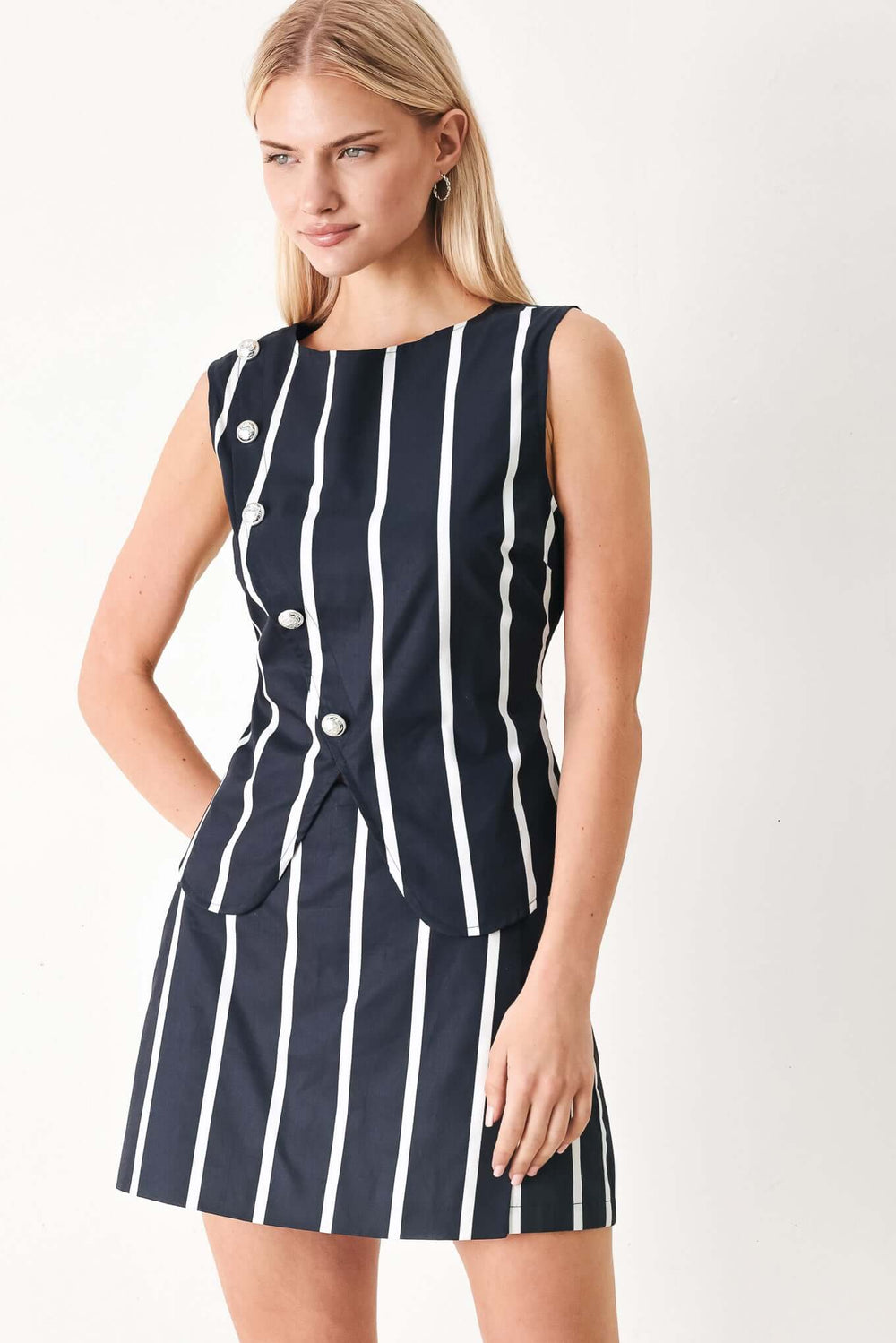 DARK RHYTHM STRIPE WOVEN TOP | Boutique In USA, TOPS, $ 56.00, A Moment Of Now™