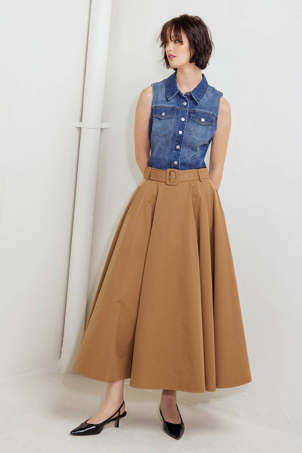 Rouge Allure Woven Full Midi Skirt