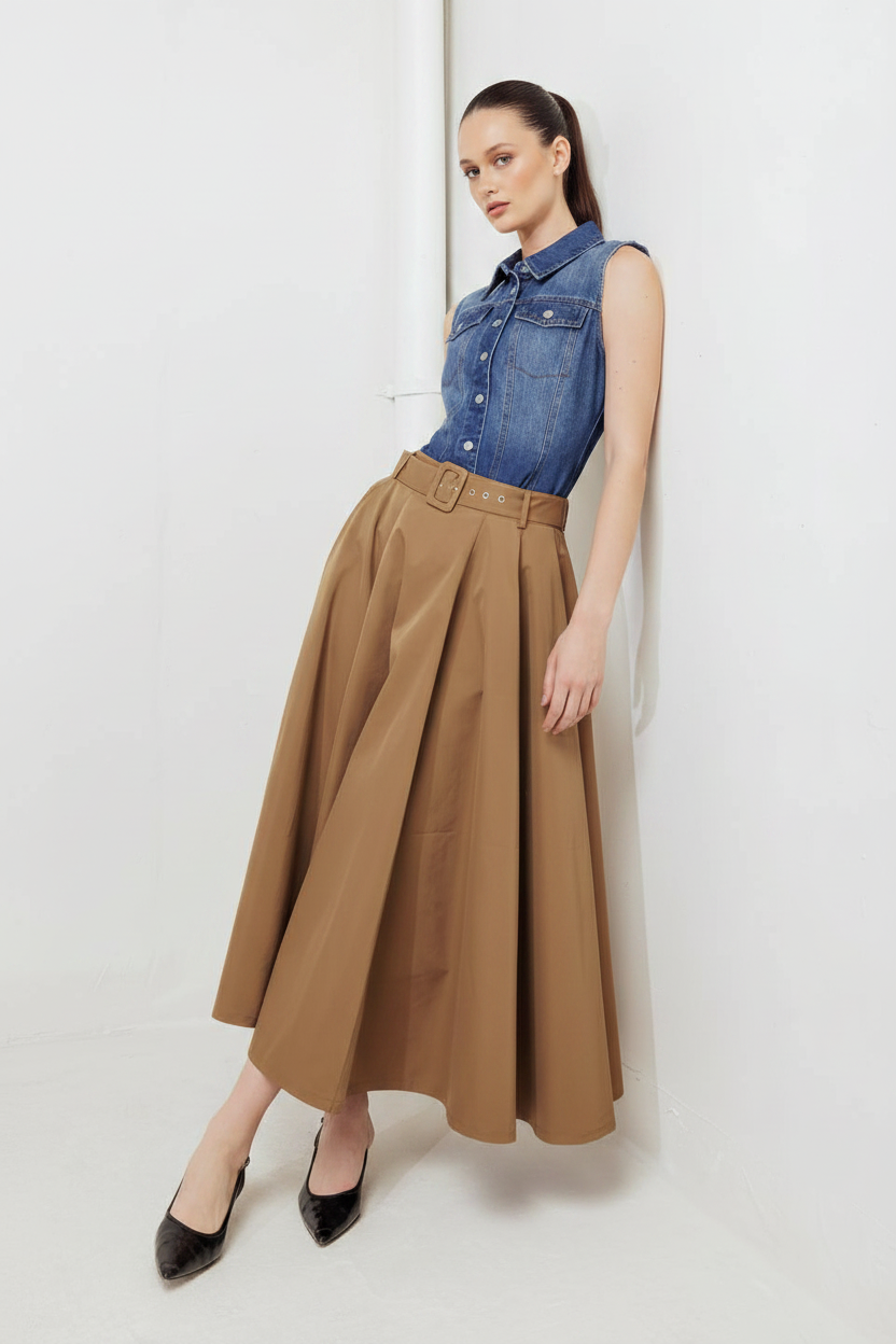 Rouge Allure Woven Full Midi Skirt