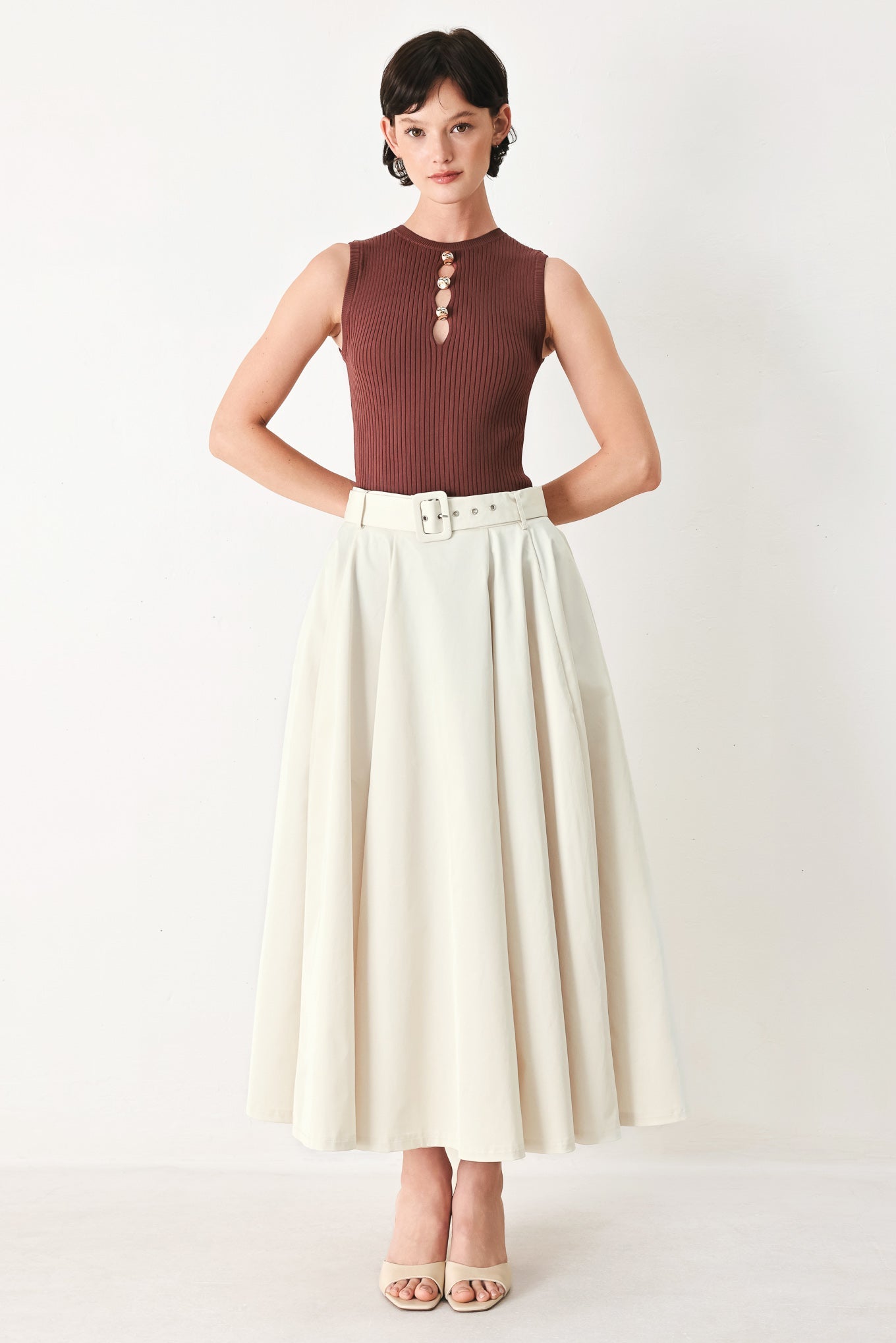 Rouge Allure Woven Full Midi Skirt