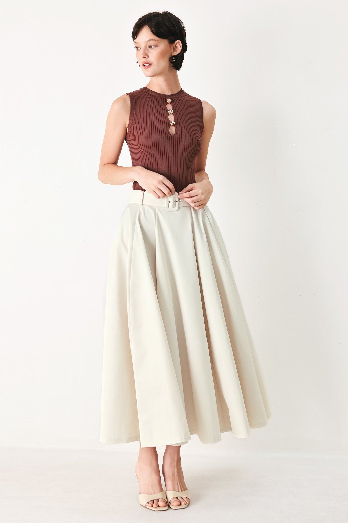 Rouge Allure Woven Full Midi Skirt