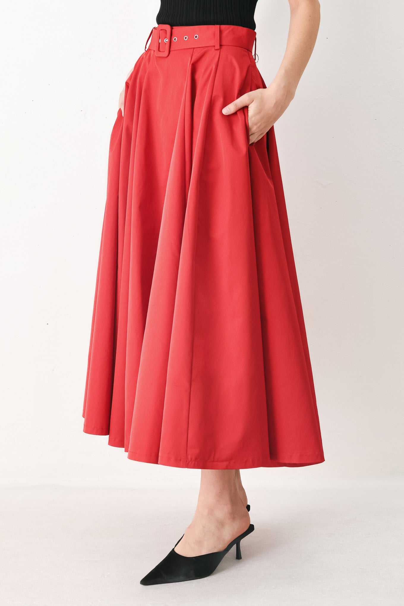 Rouge Allure Woven Full Midi Skirt