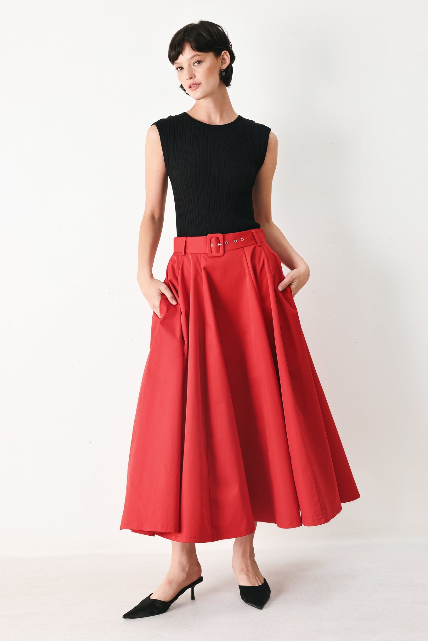Rouge Allure Woven Full Midi Skirt