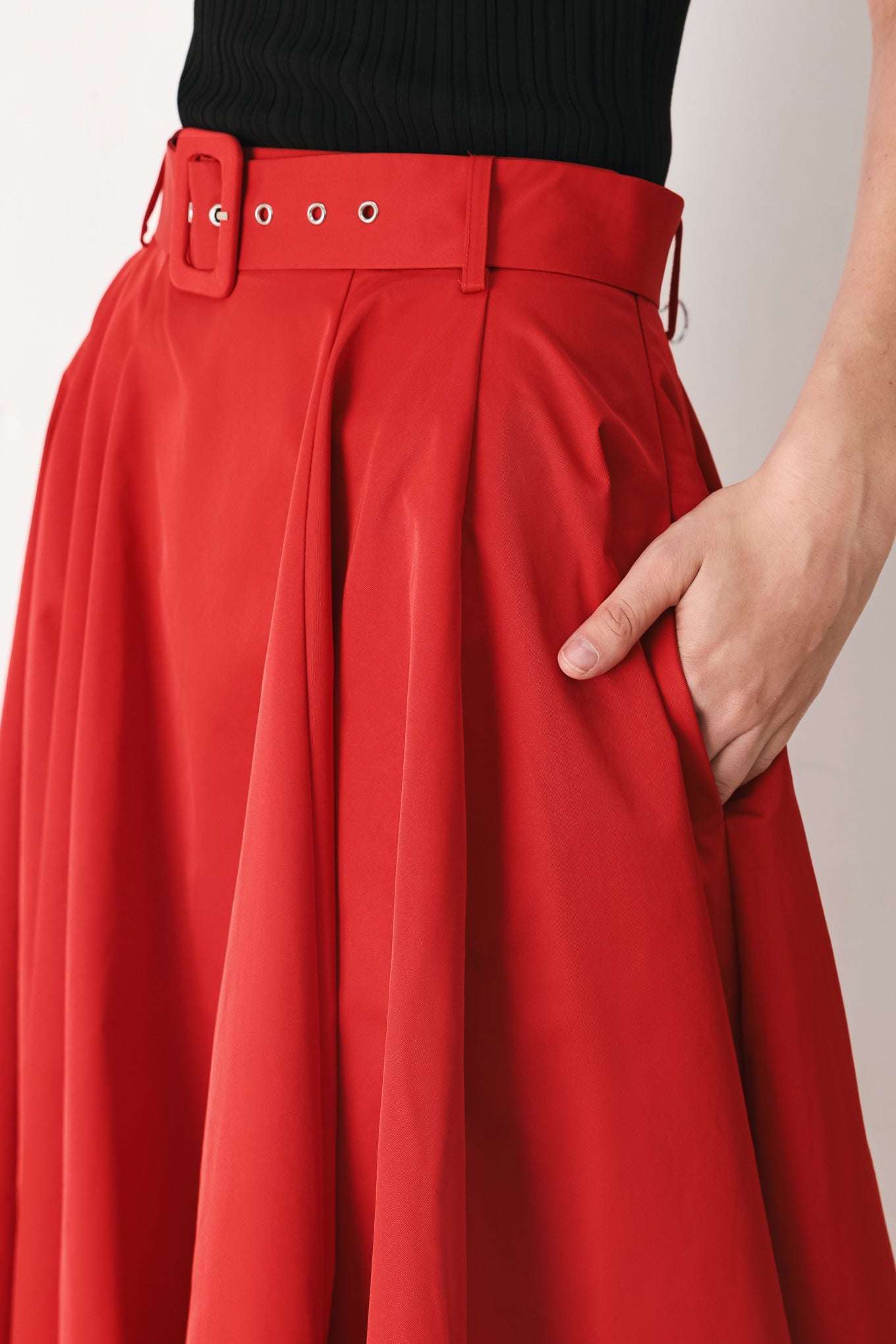 Rouge Allure Woven Full Midi Skirt