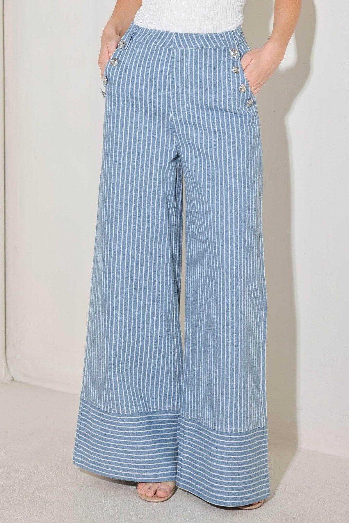 PINSTRIPE PRESTIGE WOVEN PANTS | Boutique In USA, PANTS, $ 70.00, A Moment Of Now™