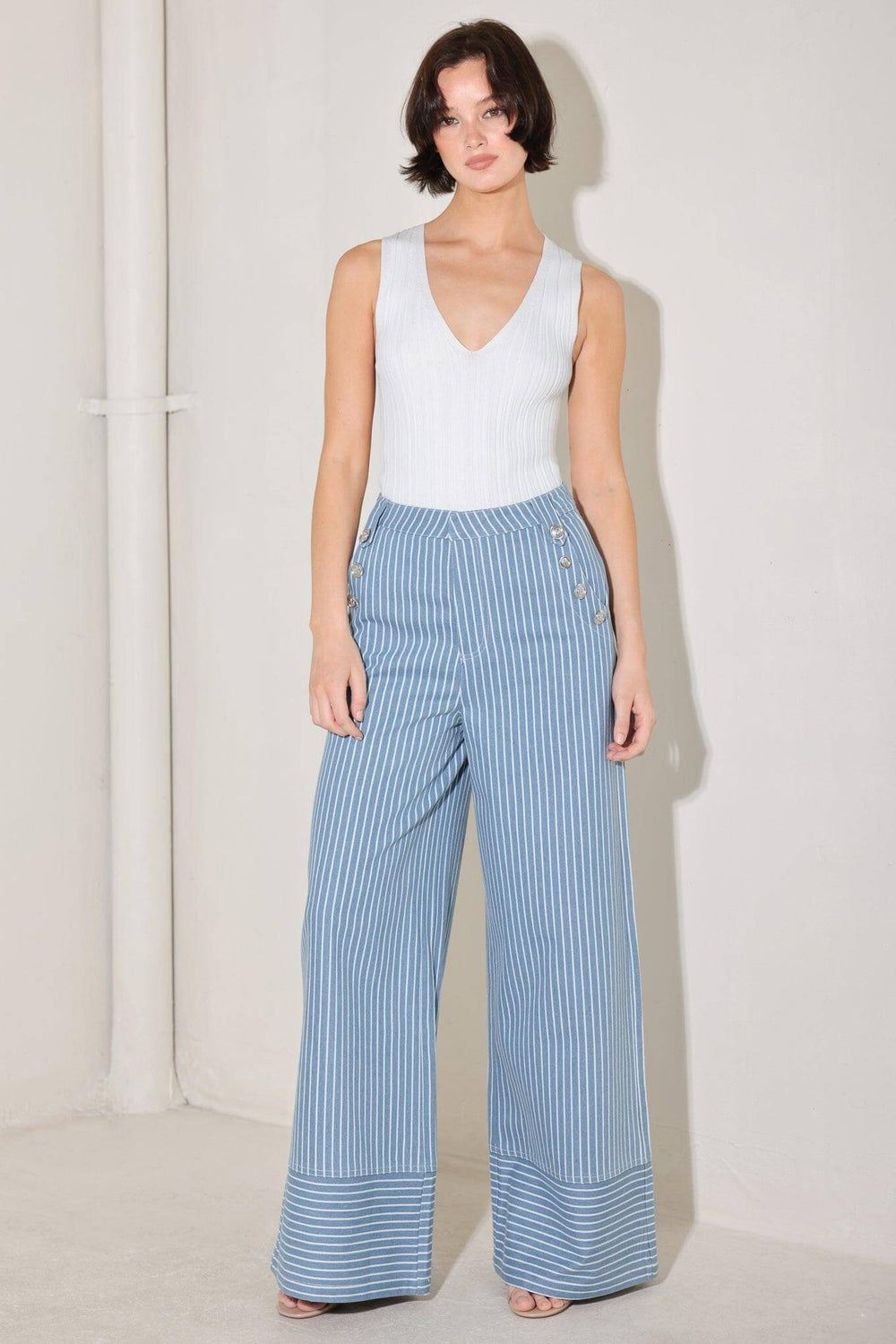 PINSTRIPE PRESTIGE WOVEN PANTS | Boutique In USA, PANTS, $ 70.00, A Moment Of Now™
