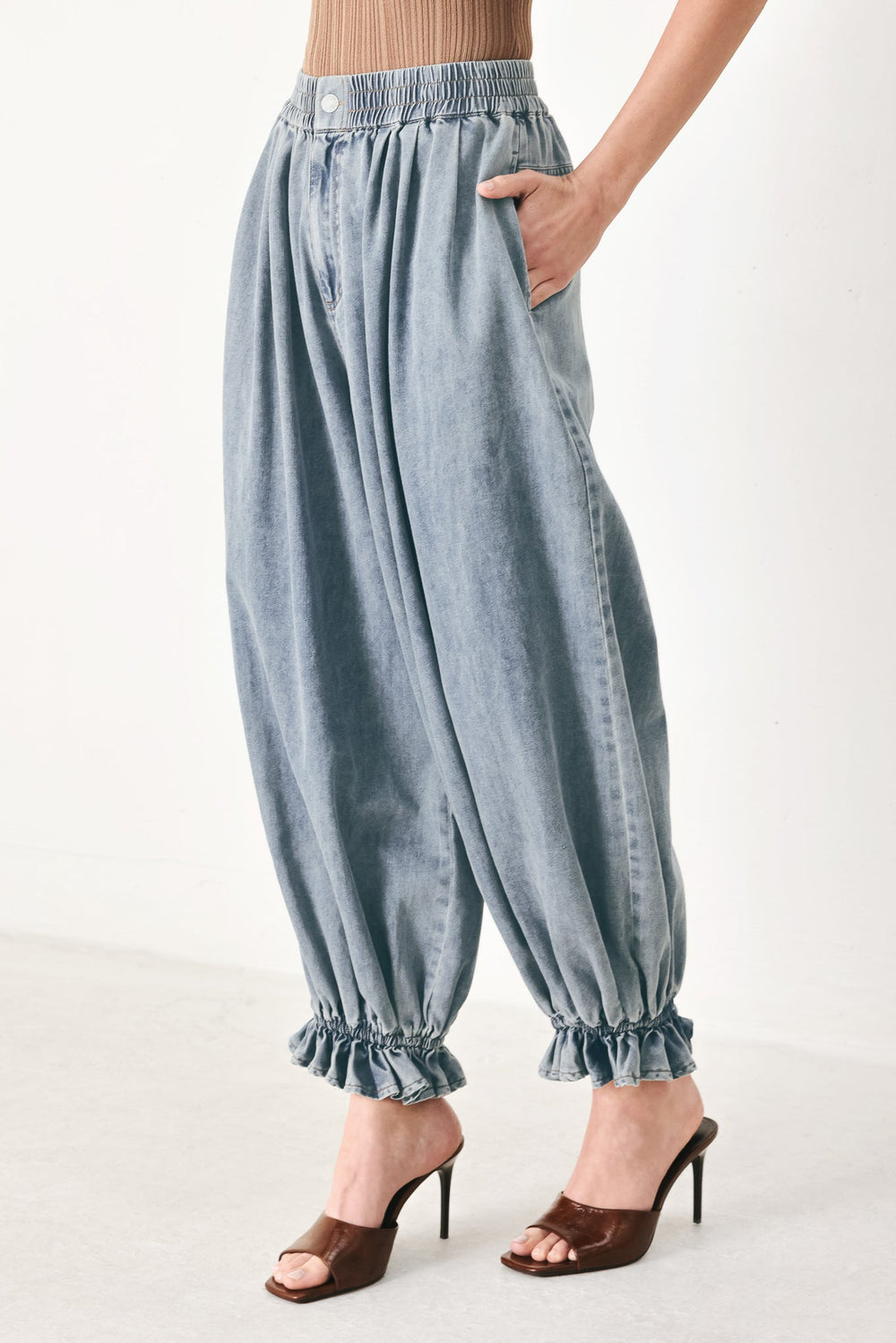 EASY VOLUME DENIM GENIE PANTS | Boutique In USA, PANTS, $ 74.00, A Moment Of Now™