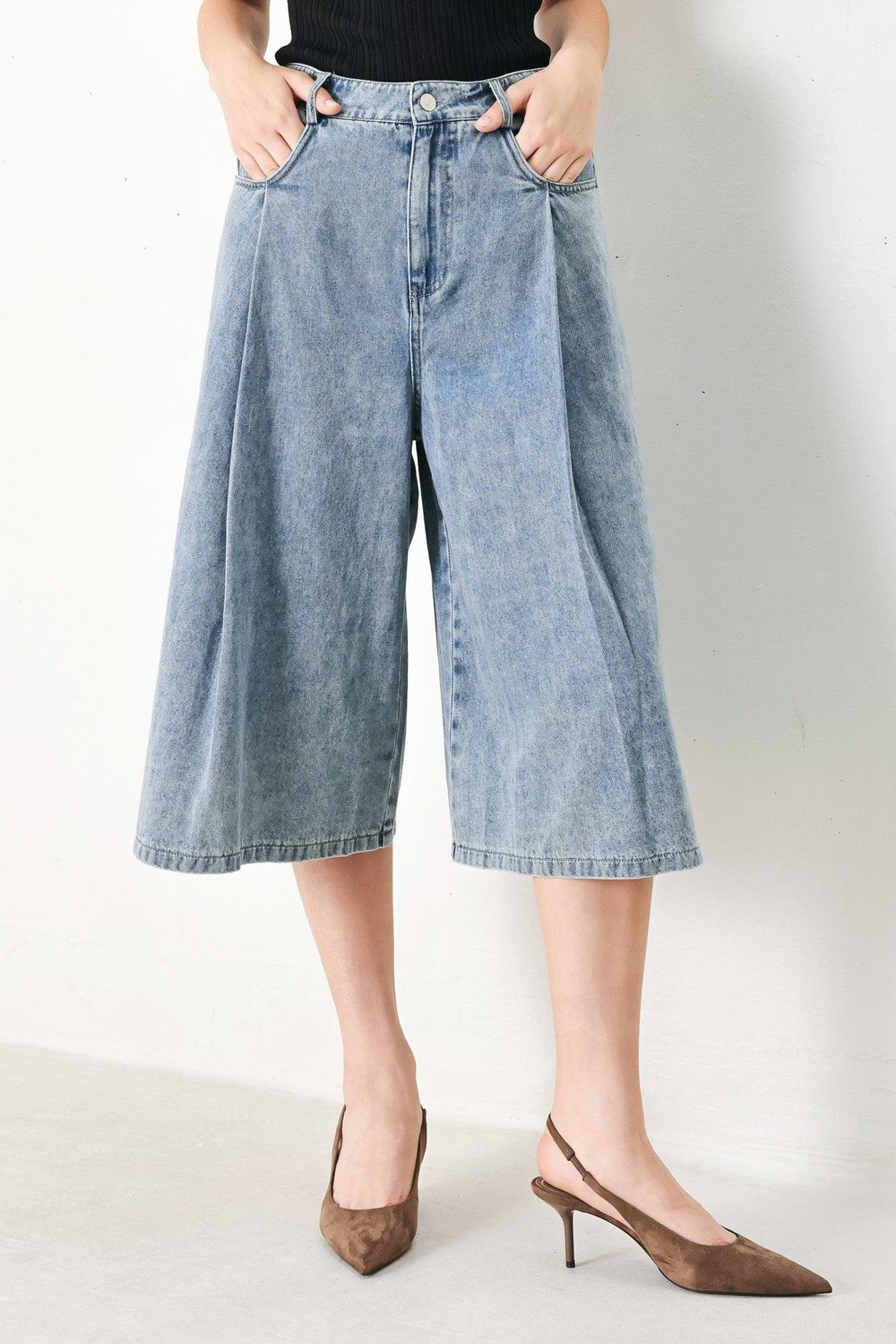 [Preorder] Sky Charmer Denim Culotte Pants, SHORTS, $ 70.00, A Moment Of Now™