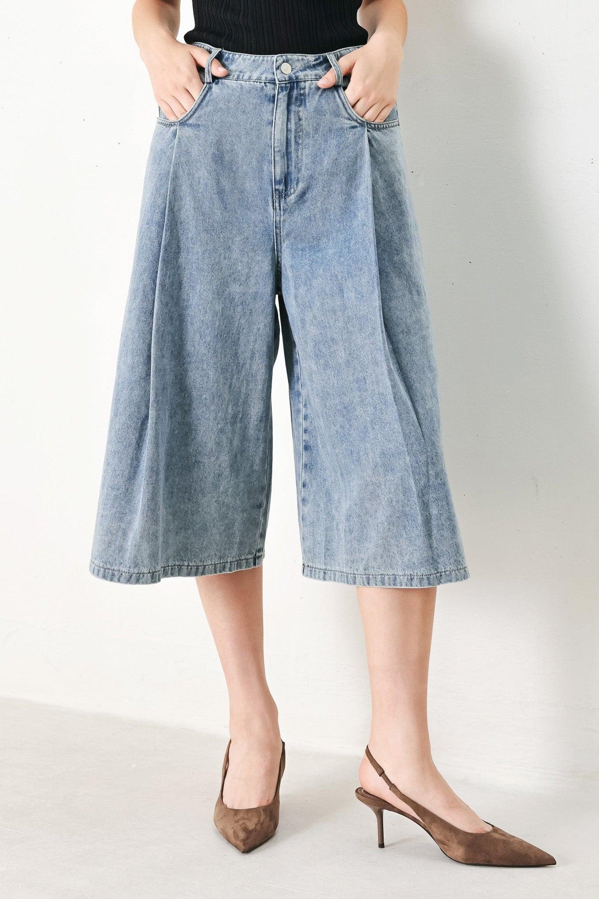 [Preorder] Sky Charmer Denim Culotte Pants, SHORTS, $ 70.00, A Moment Of Now™