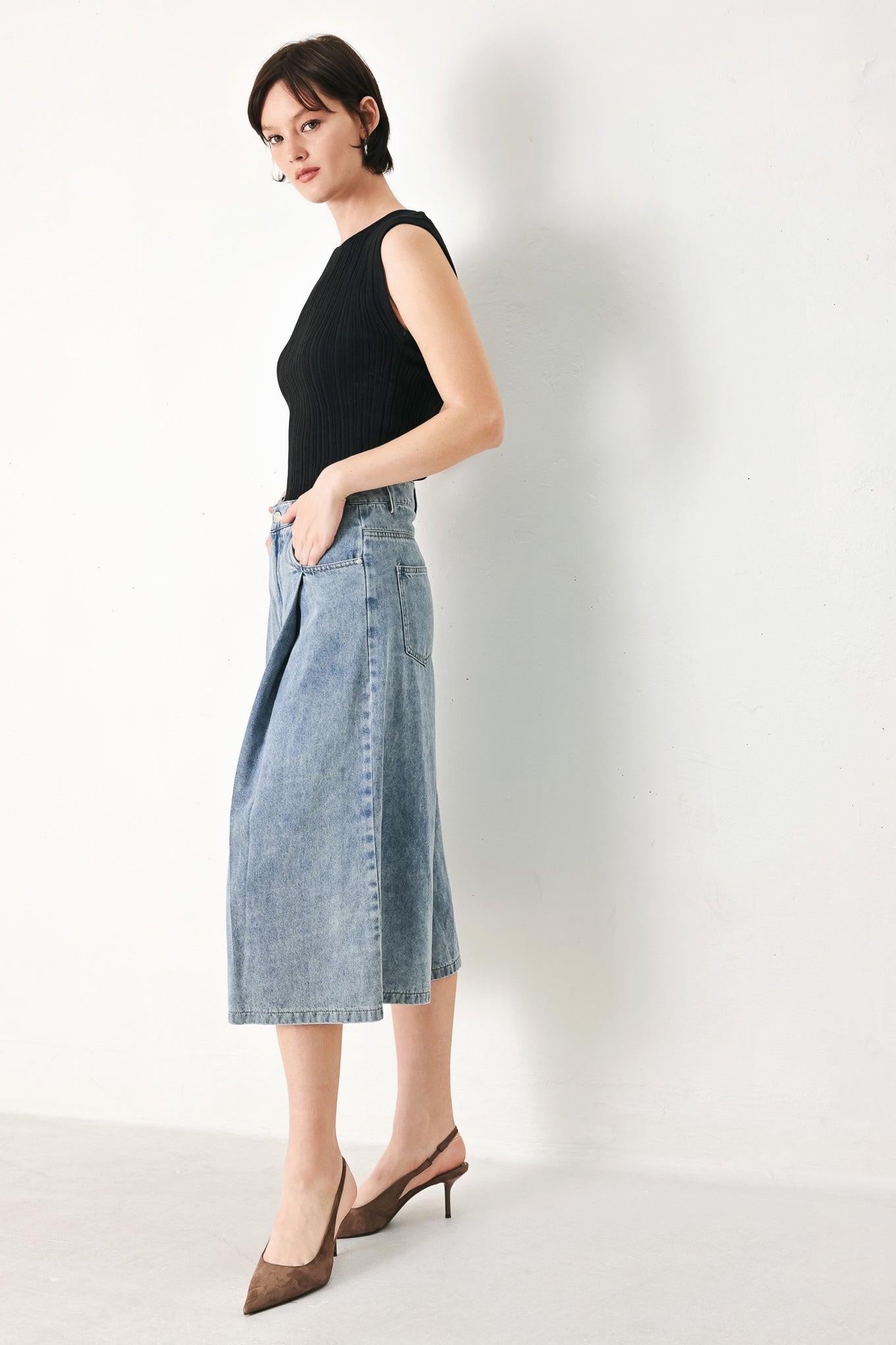 [Preorder] Sky Charmer Denim Culotte Pants, SHORTS, $ 70.00, A Moment Of Now™