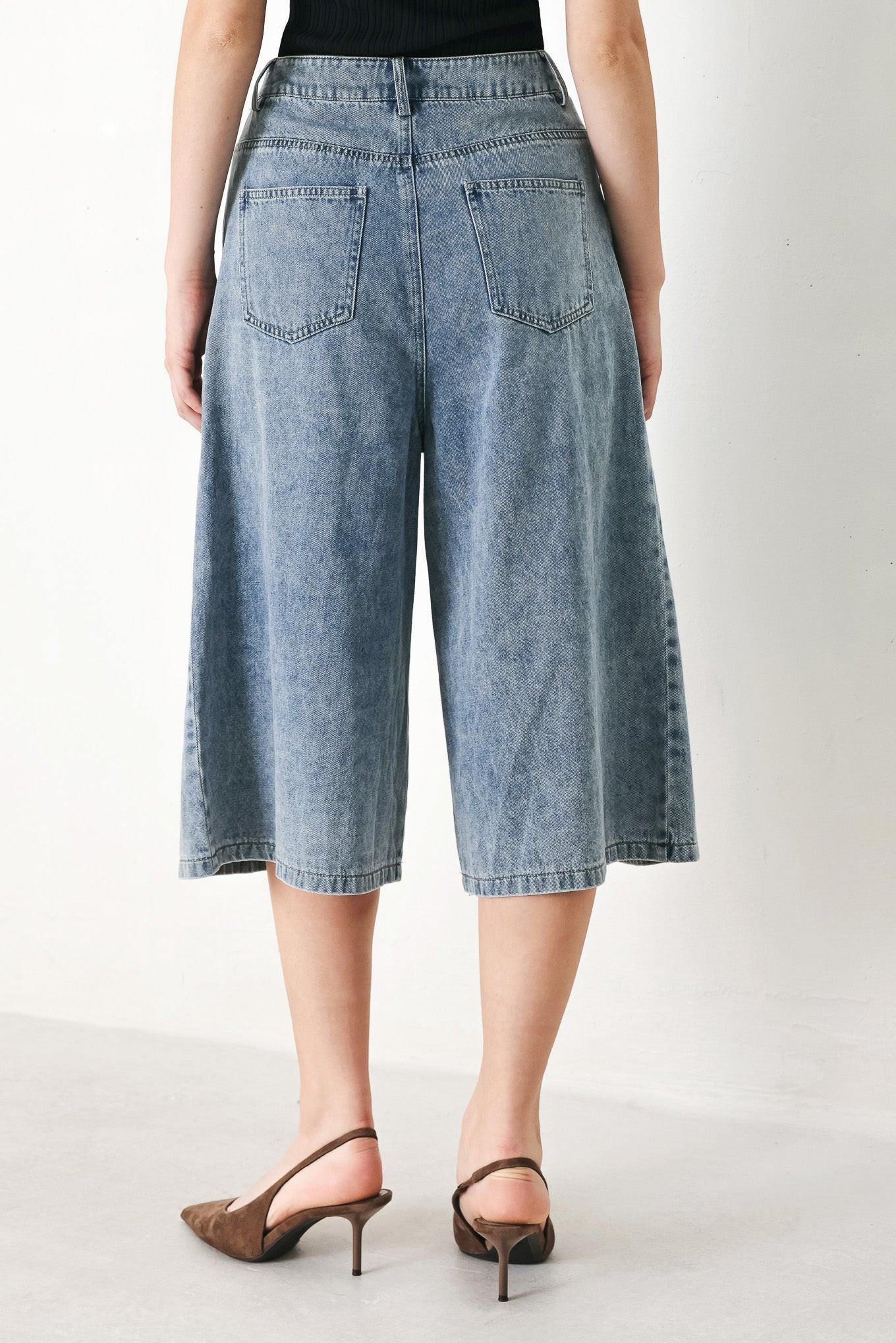 [Preorder] Sky Charmer Denim Culotte Pants, SHORTS, $ 70.00, A Moment Of Now™