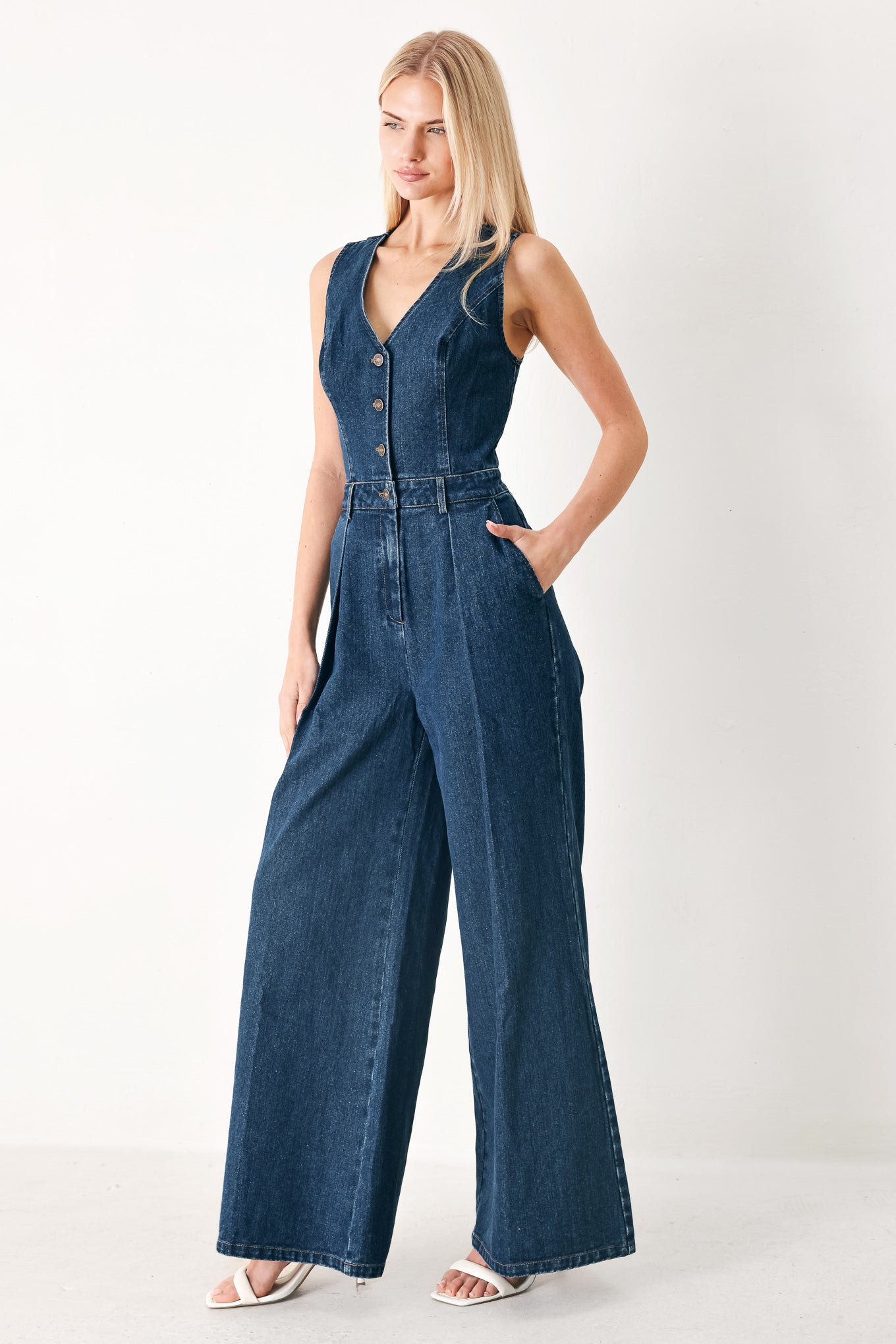 Runway Hit Line Denim Jumpsuit