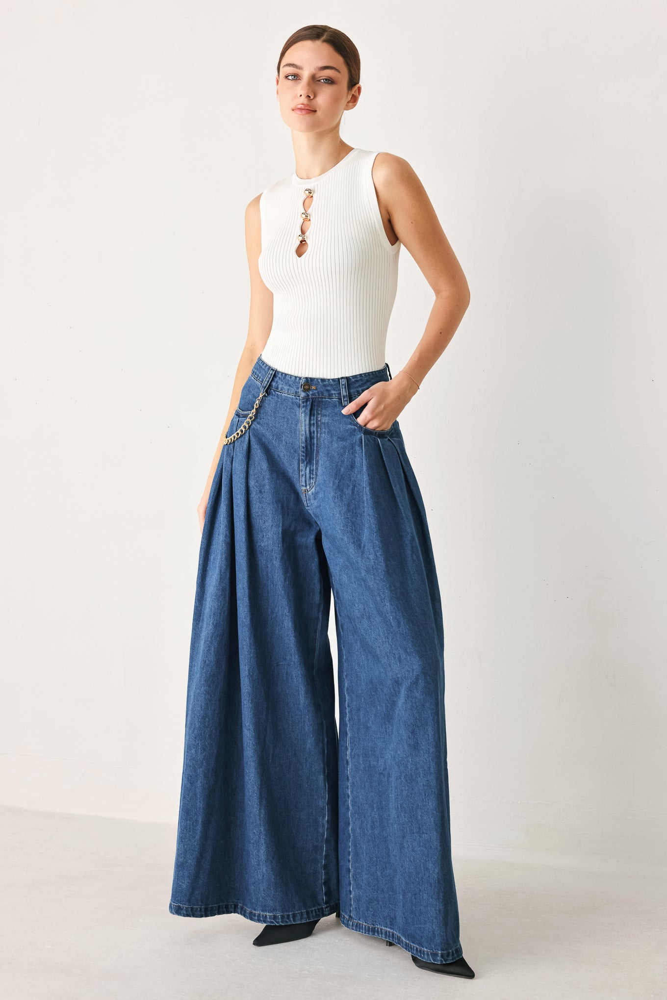 Statement Blue Wide Leg Denim Pants | Boutique In USA, PANTS, $ 78.00, A Moment Of Now™