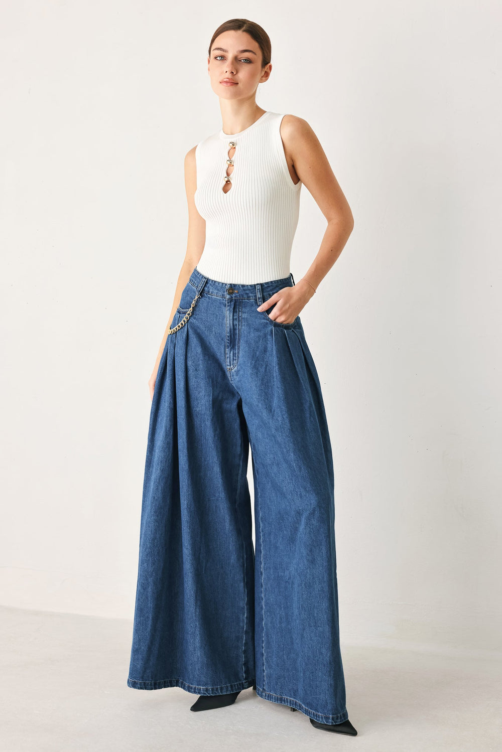 Statement Blue Wide Leg Denim Pants | Boutique In USA, PANTS, $ 78.00, A Moment Of Now™