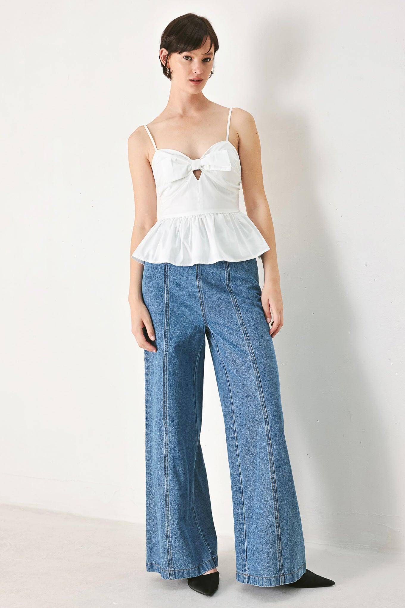SUNSET BOW WHITE WOVEN TOP | Boutique In USA, TOPS, $ 54.00, A Moment Of Now™