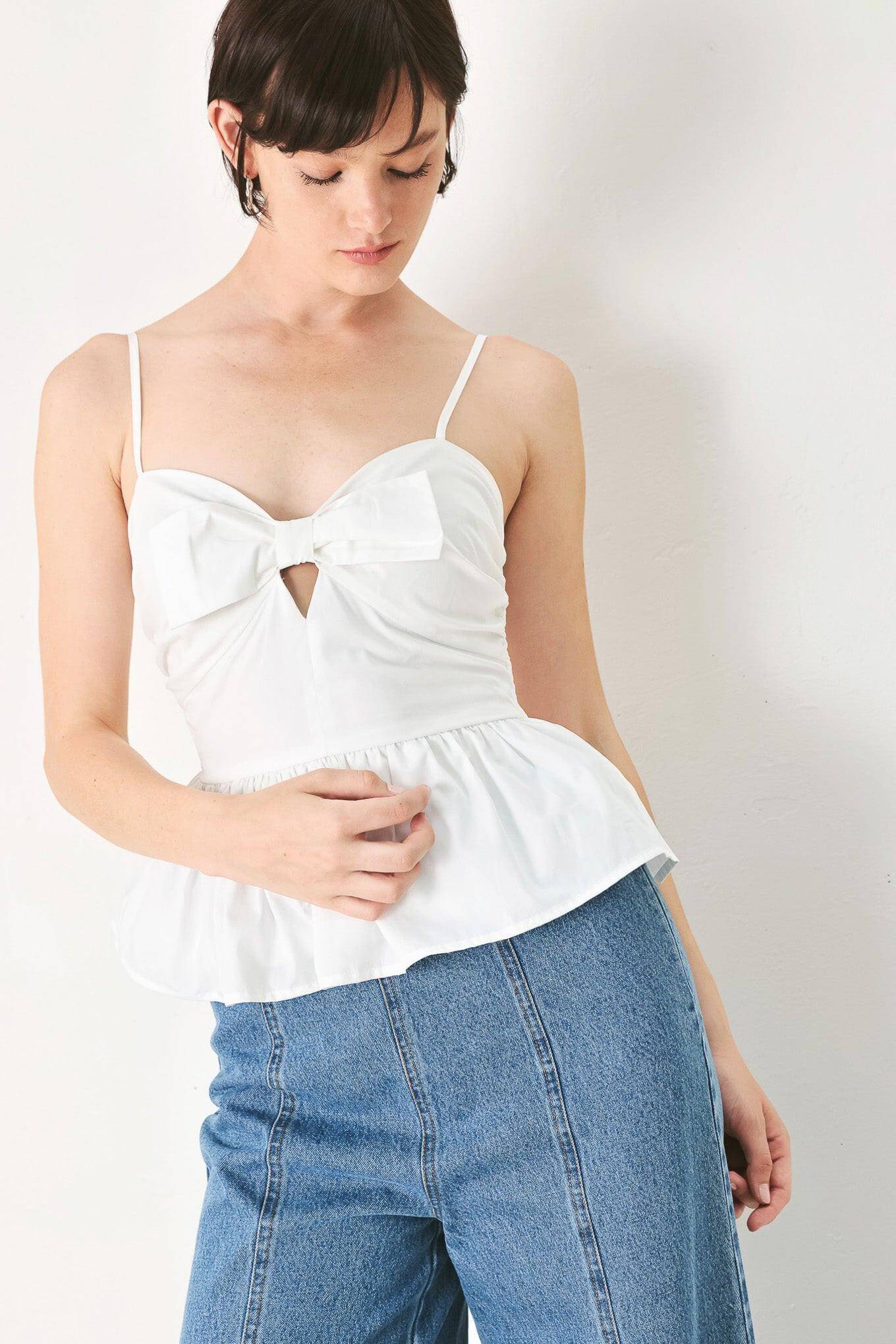 SUNSET BOW WHITE WOVEN TOP | Boutique In USA, TOPS, $ 54.00, A Moment Of Now™