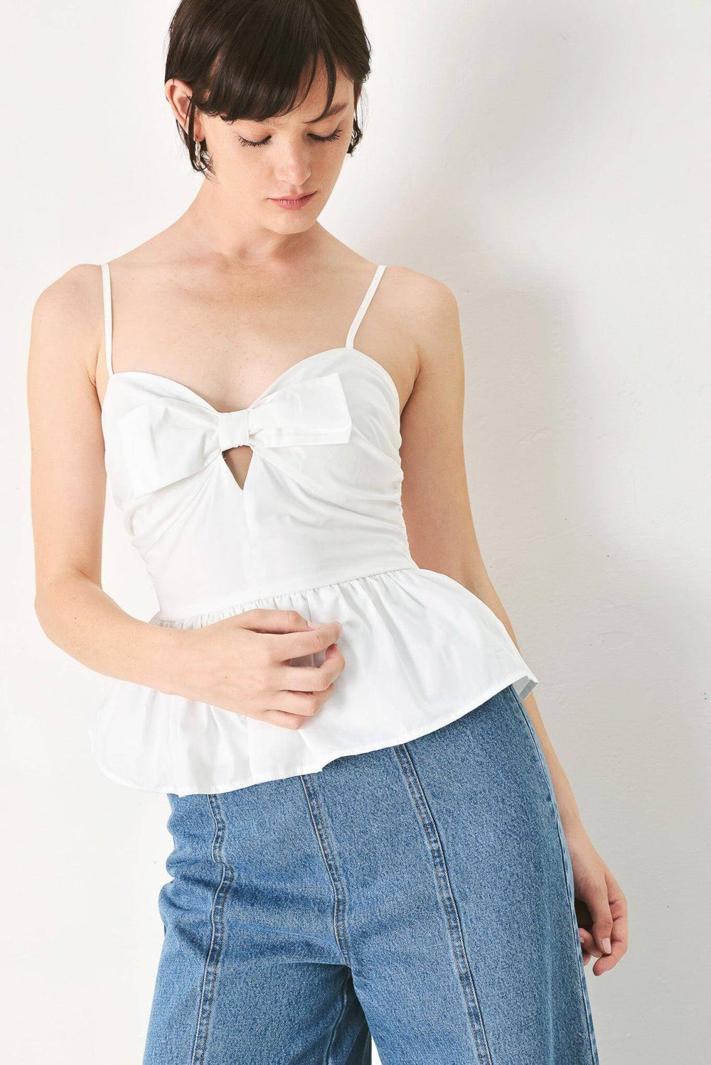 SUNSET BOW WHITE WOVEN TOP | Boutique In USA, TOPS, $ 54.00, A Moment Of Now™