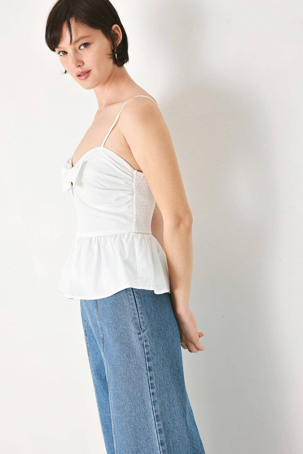 SUNSET BOW WHITE WOVEN TOP | Boutique In USA, TOPS, $ 54.00, A Moment Of Now™