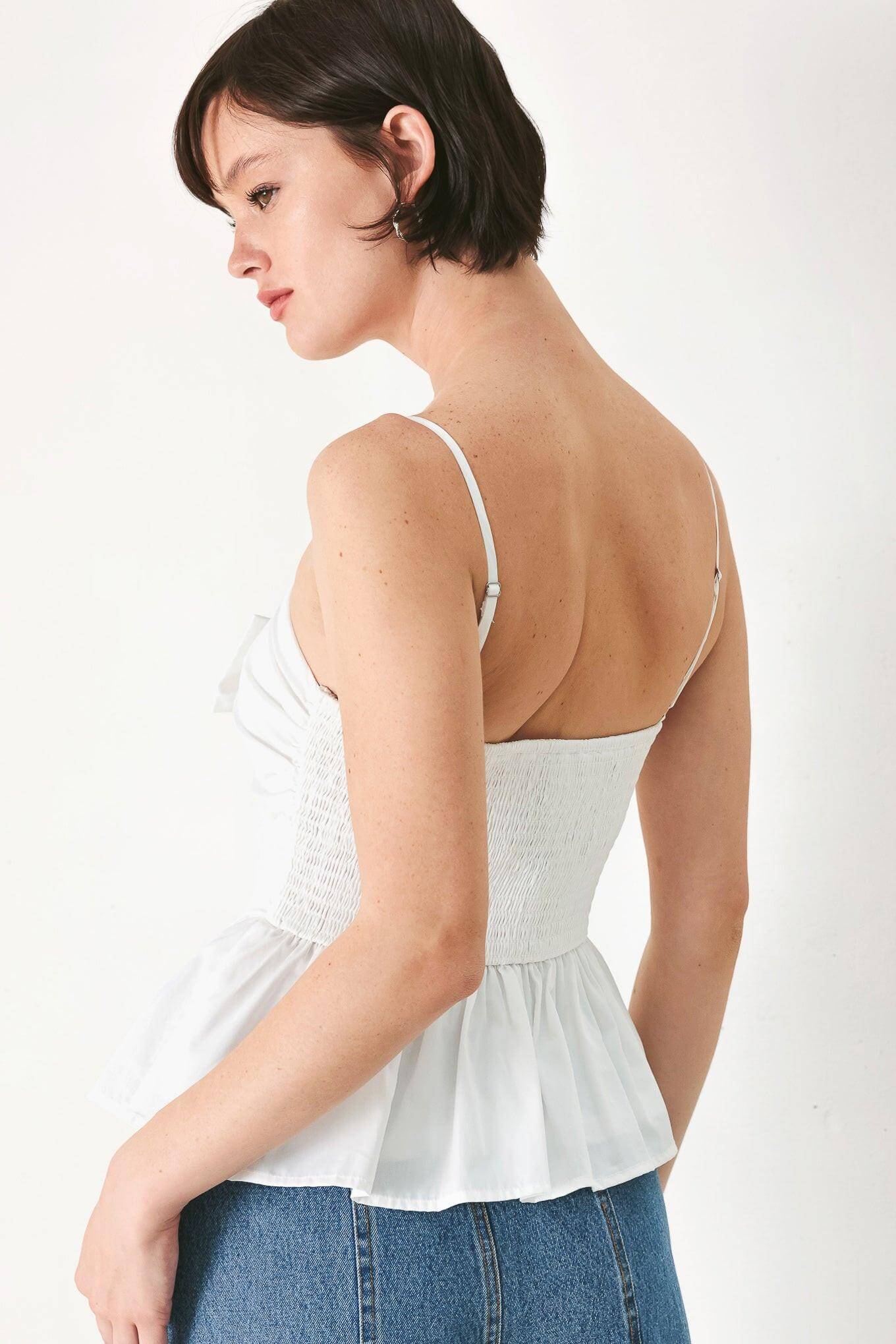 SUNSET BOW WHITE WOVEN TOP | Boutique In USA, TOPS, $ 54.00, A Moment Of Now™
