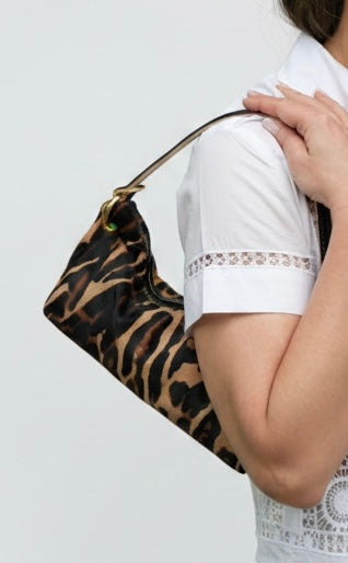 Baby Blair Shoulder Bag, Leopard Print Calf Hair-Black Leather