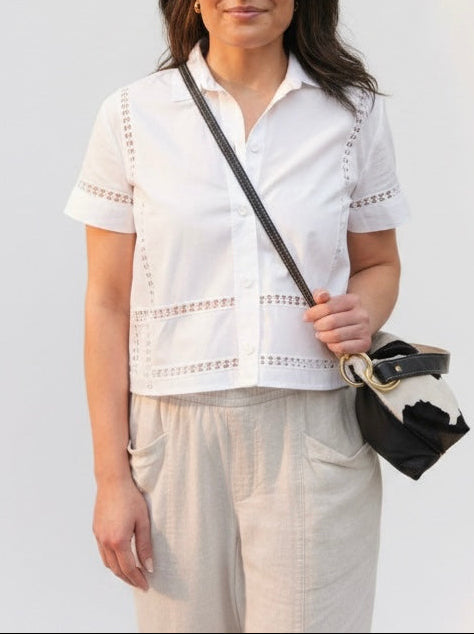 Blair Shoulder Bag, Cow Print Calf Hair-Black Leather