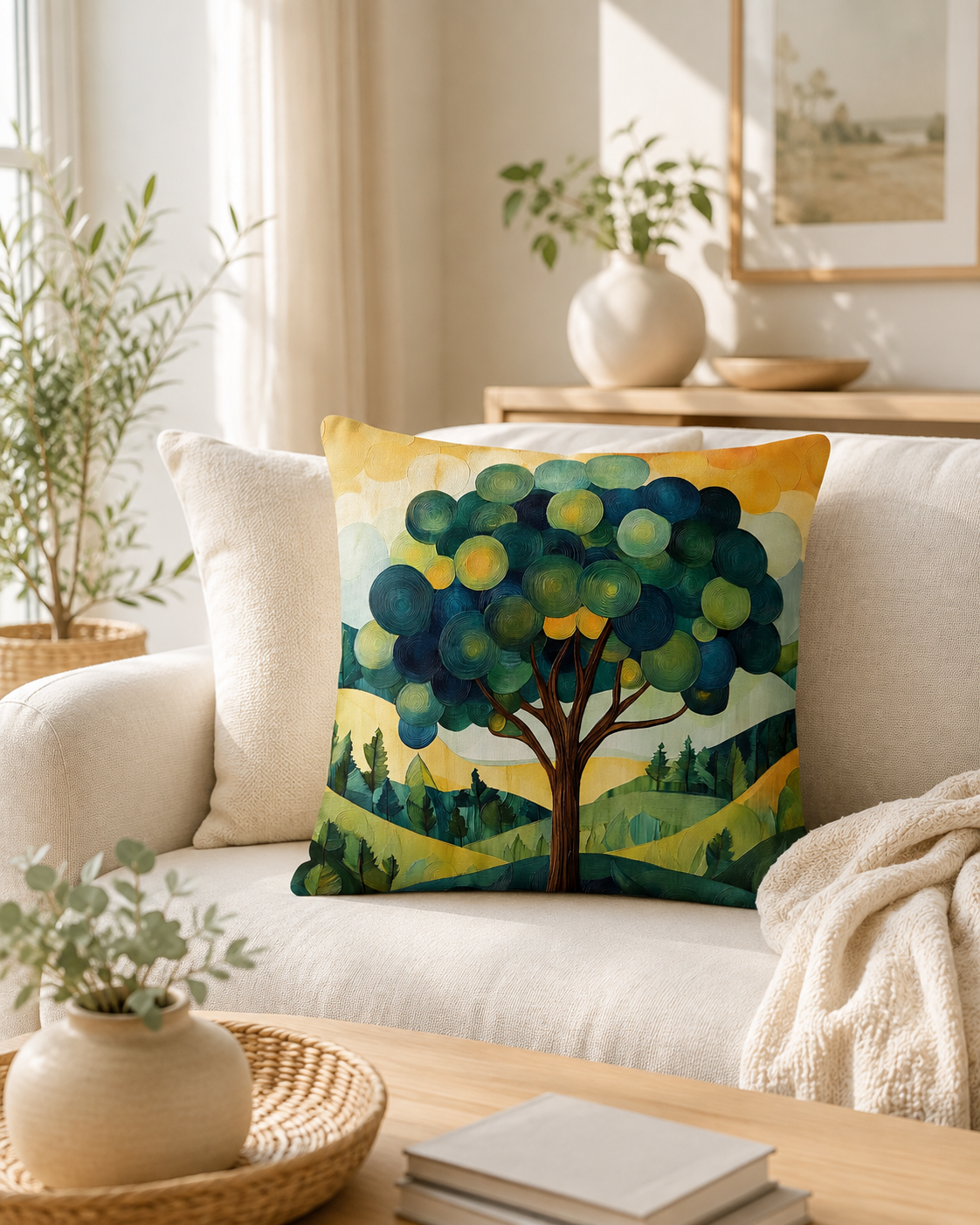 Serene Forest Tree Throw Pillow Accent Cushion