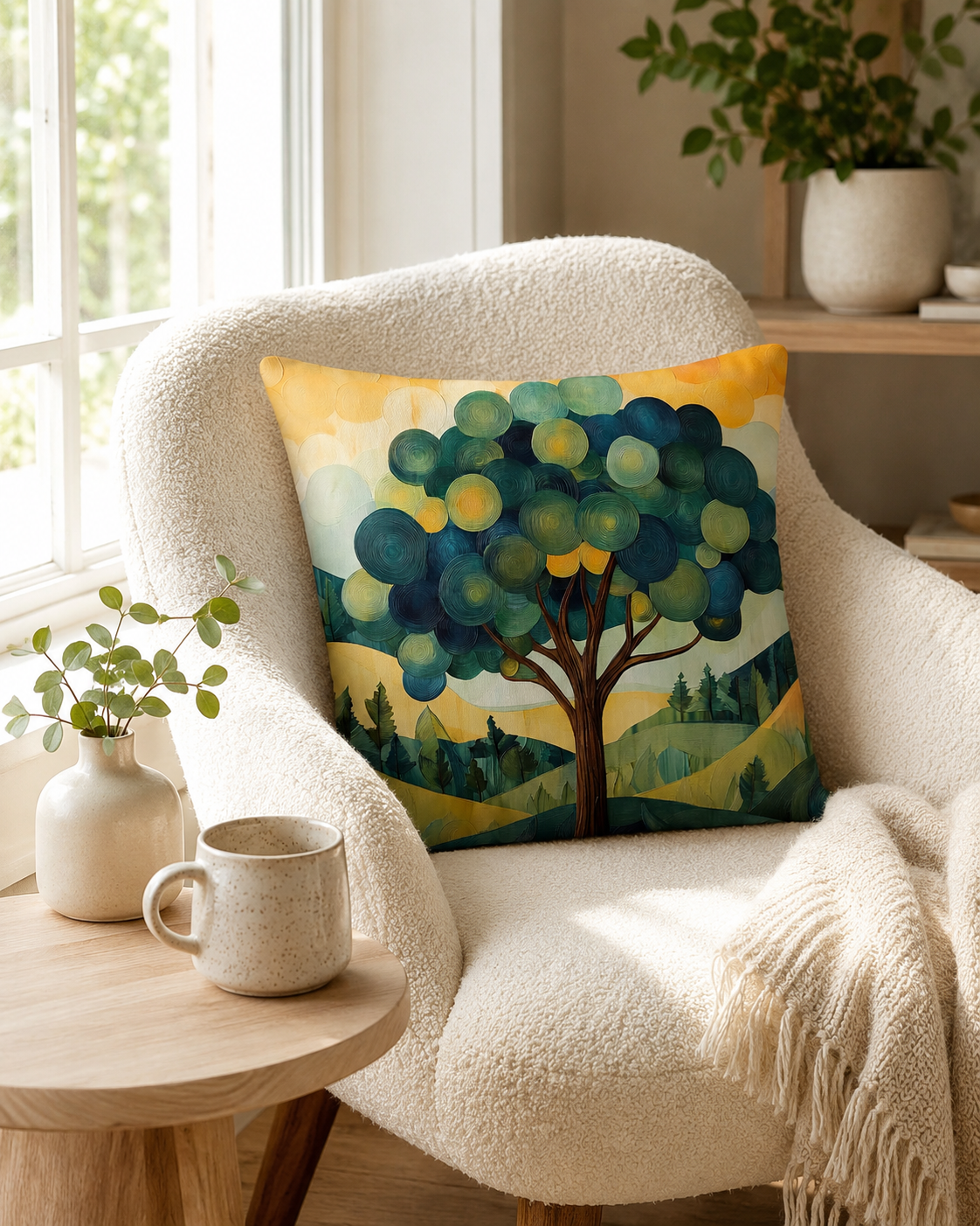 Serene Forest Tree Throw Pillow Accent Cushion