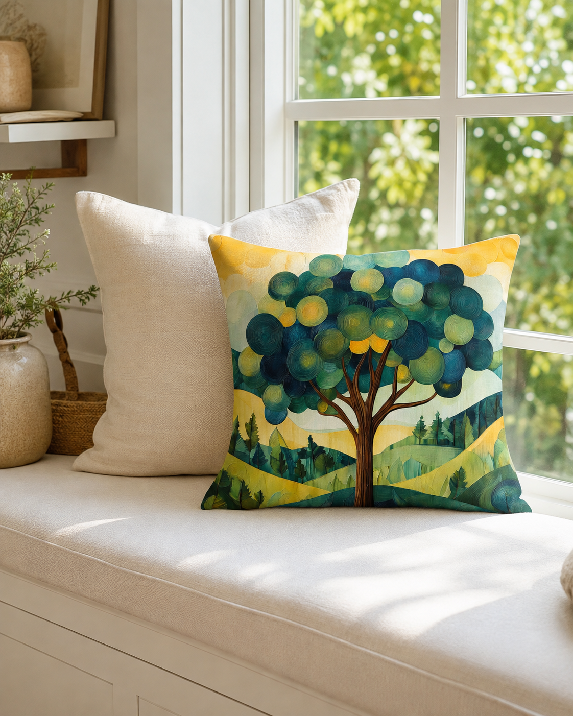 Serene Forest Tree Throw Pillow Accent Cushion