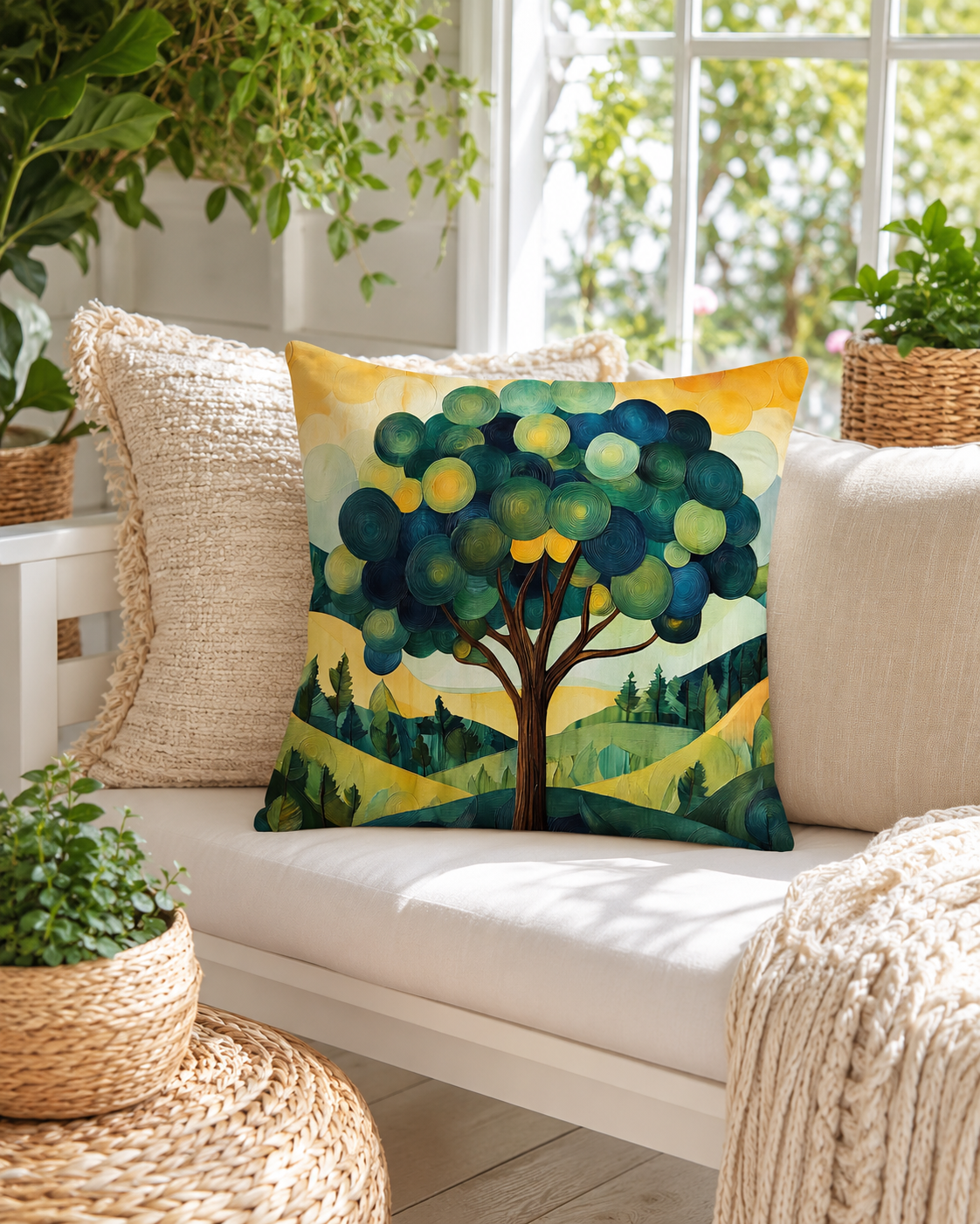 Serene Forest Tree Throw Pillow Accent Cushion