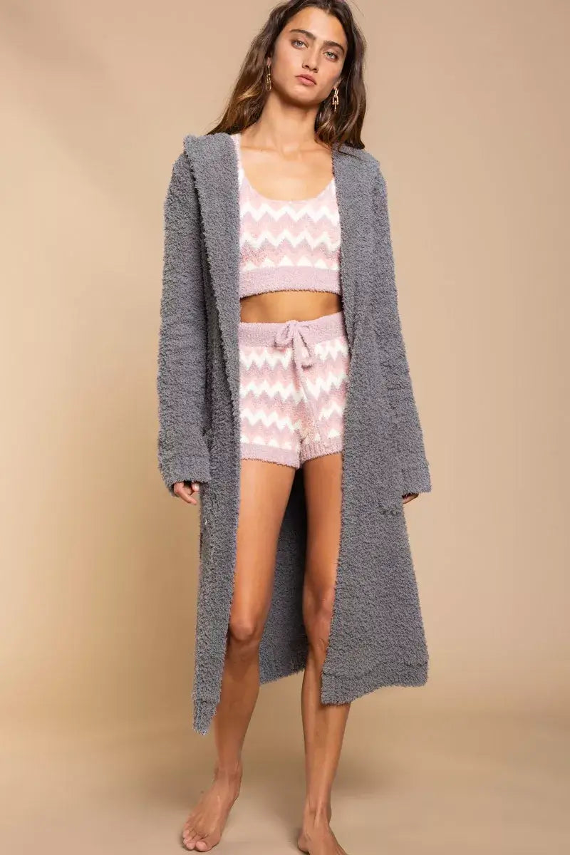 Grey Berber Fleece Tie Front Cardigan with Pockets, Cardigans, $ 43.00, A Moment Of Now™