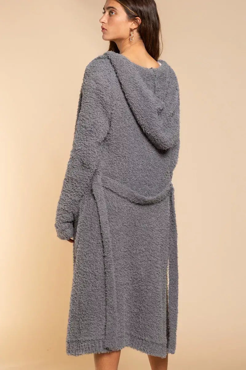 Grey Berber Fleece Tie Front Cardigan with Pockets, Cardigans, $ 43.00, A Moment Of Now™