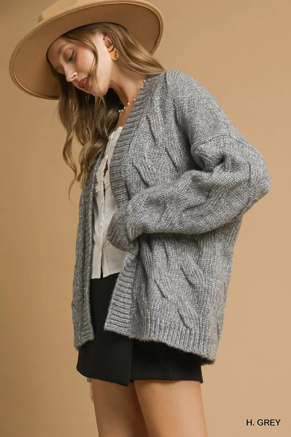 Grey Chunky Cable Knit Open Front Cardigan for Effortless Style, , $ 65.00, A Moment Of Now™