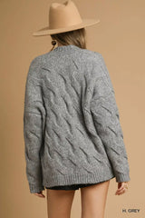 Grey Chunky Cable Knit Open Front Cardigan for Effortless Style, , $ 65.00, A Moment Of Now™