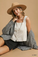 Grey Chunky Cable Knit Open Front Cardigan for Effortless Style, , $ 65.00, A Moment Of Now™