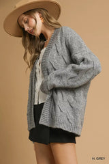 Grey Chunky Cable Knit Open Front Cardigan for Effortless Style, , $ 65.00, A Moment Of Now™