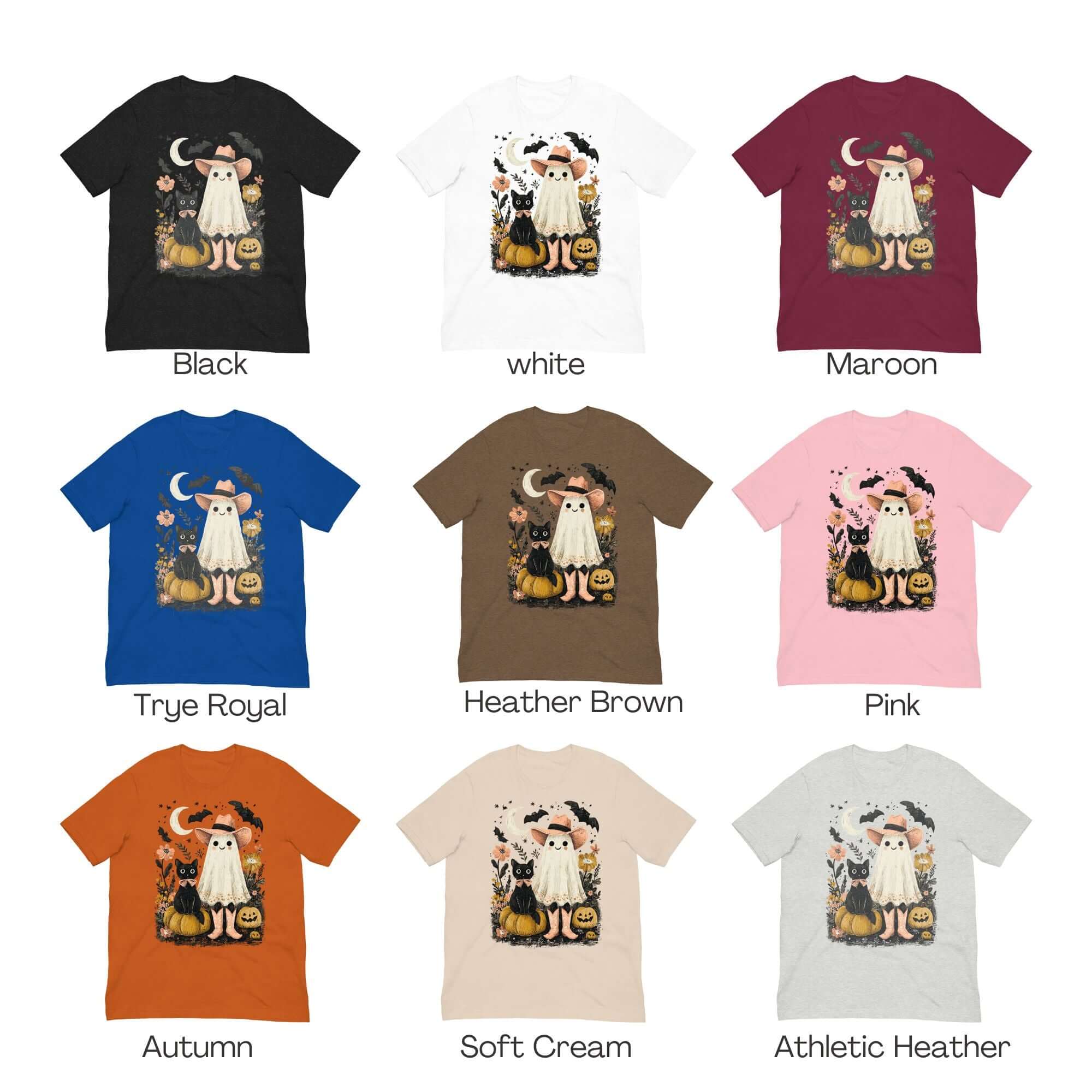 Halloween Western Ghost & Black Cats Graphic T-shirt Tee
