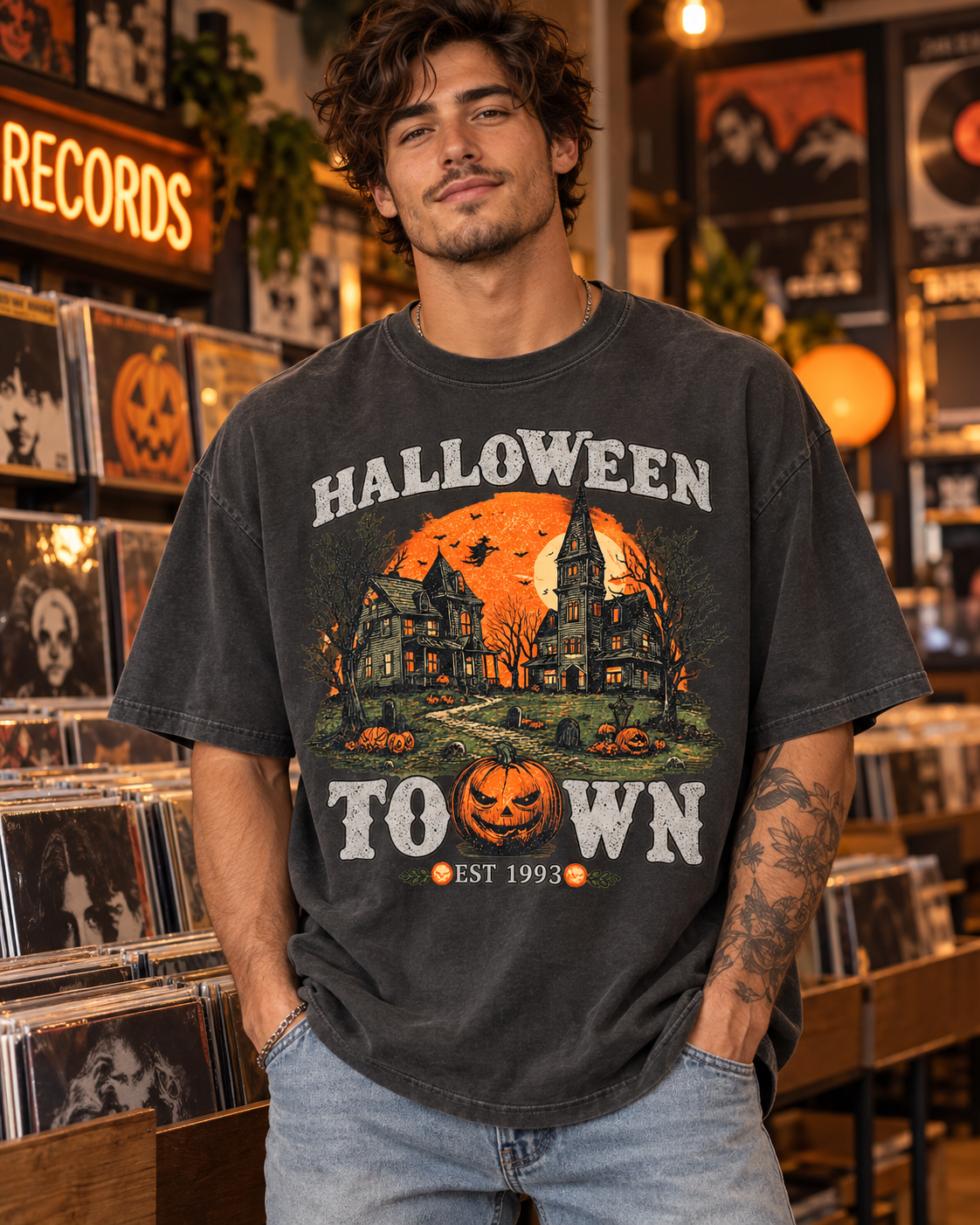 Halloween Town Vintage Tee — Haunted Pumpkin Village Graphic T-Shirt
