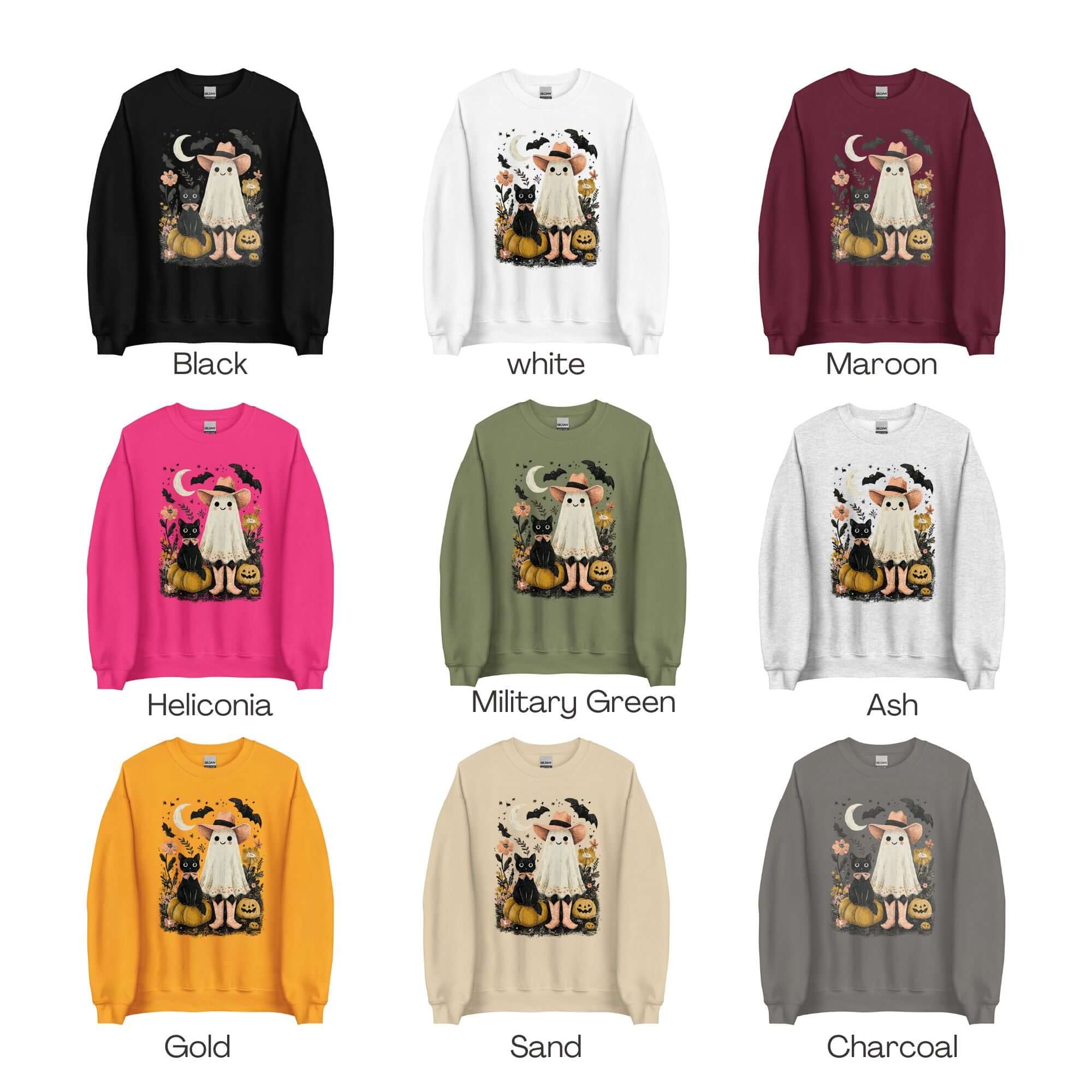 Halloween Western Ghost & Black Cats Sweatshirt