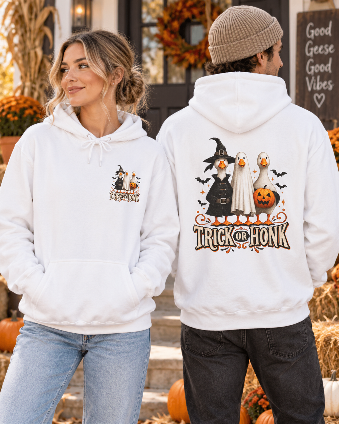 Halloween Witch & Cat Hoodie — 'Trick or Treat' Cozy Graphic Pullover