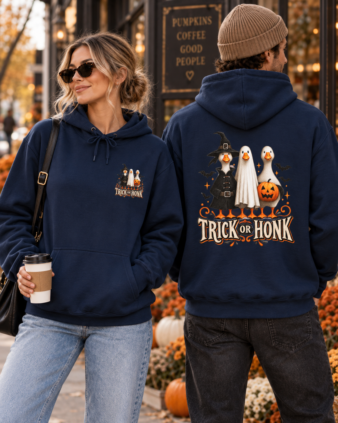 Halloween Witch & Cat Hoodie — 'Trick or Treat' Cozy Graphic Pullover