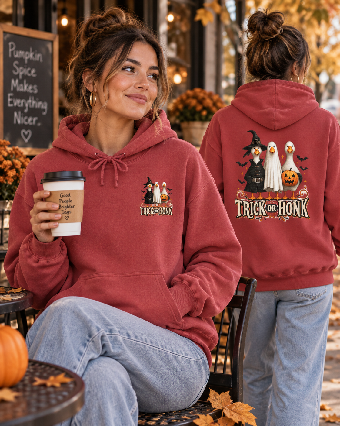 Halloween Witch & Cat Hoodie — 'Trick or Treat' Cozy Graphic Pullover